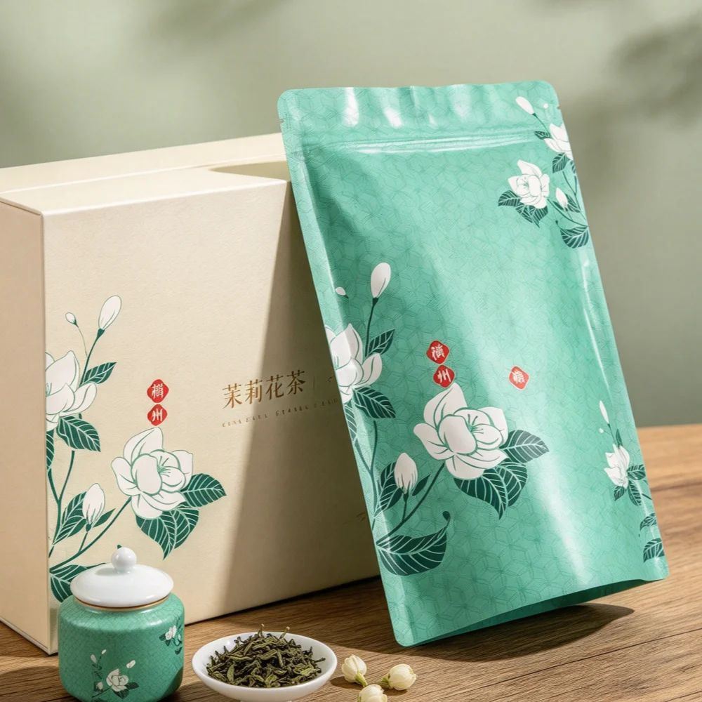 250g/500g Chinese Jasmine Flower Tea Pot Zipper Bags Jasmine Flower Green Tea Recyclable Sealing No Packing Bag