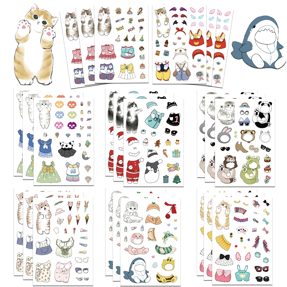 

8/16Sheets Cartoon Watercolor Cat Stickers Aesthetic Animal DIY Toy Gift Graffiti Decal Phone Luggage Laptop Cute Sticker Packs﻿