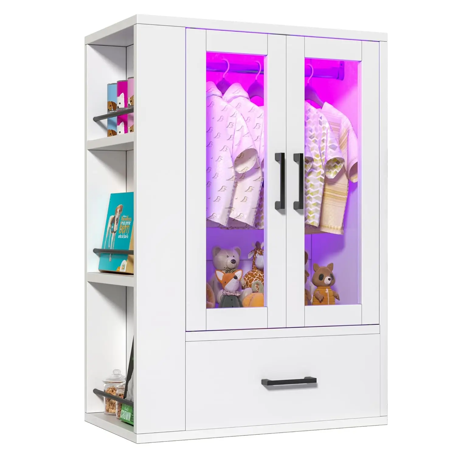 

Wooden Pet Wardrobe LED Light Storage Cabinet for Dog Cat Clothes Toys Food Multi Use Furniture White Customized