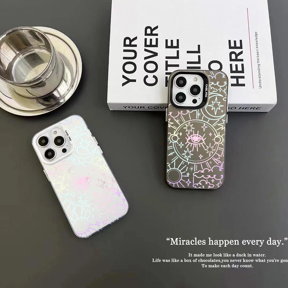 Hot Evil Eye Phone Case IMD Color Silver Shell For IPhone 16 15 14 13 12 Pro Max Plus