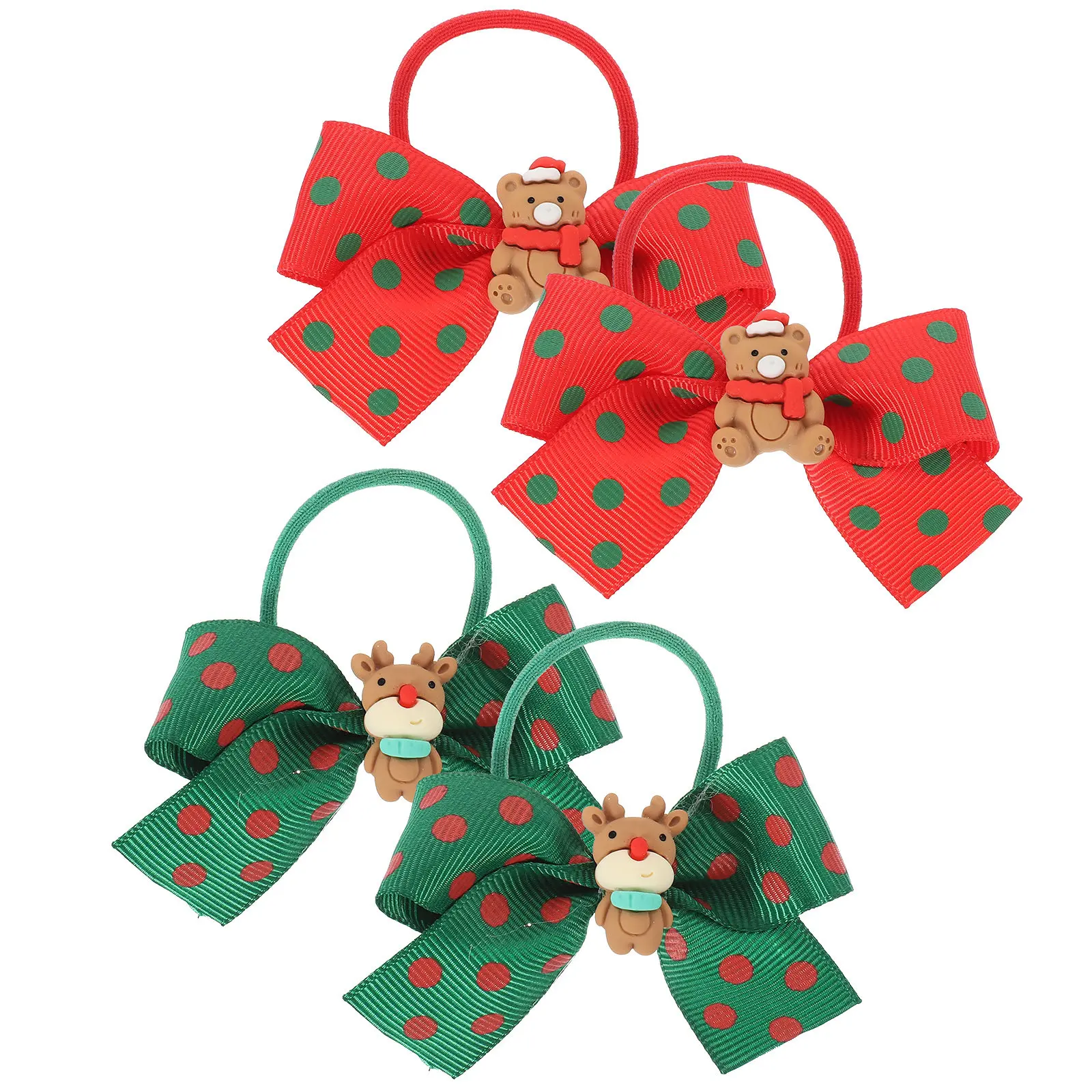 4Pcs Bowknot Christmas Hair Ties Ponytail Holder Elastic Bands Holiday Hair Accessories Ponytail Holder Women Headdress