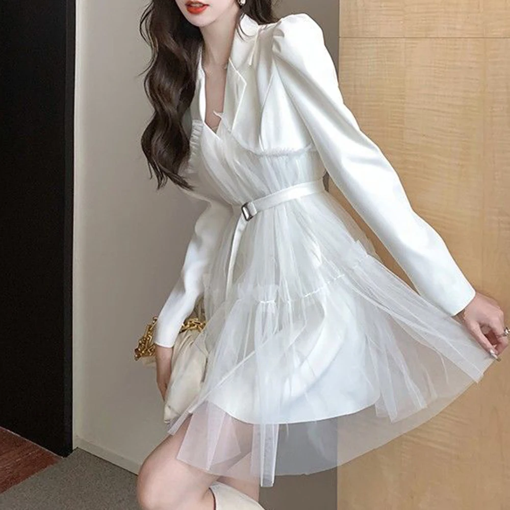 Puur verlangen vet mm mesh pluizige jurk kleine man taille Frans temperament geavanceerde gevoel pak rok dames herfst