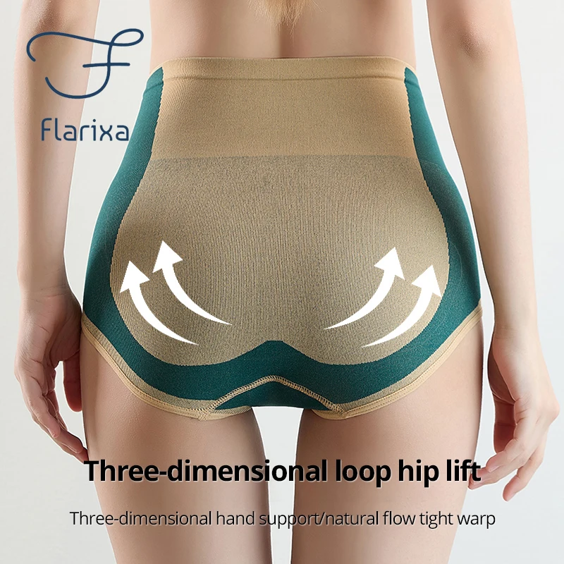 Flarixa New Seamless Panties for Women High Waist Briefs Flat Belly Reducing Panties Hip Lift Tummy Control Underwear Underpants