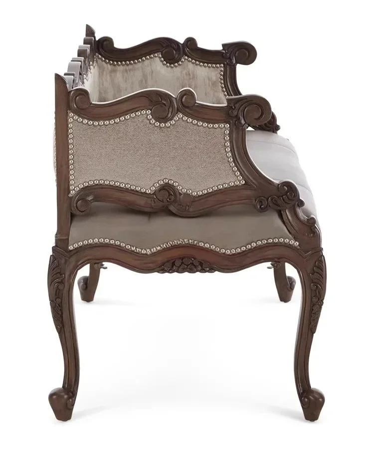 American sofa chair retro old carved solid wood fabric double sofa