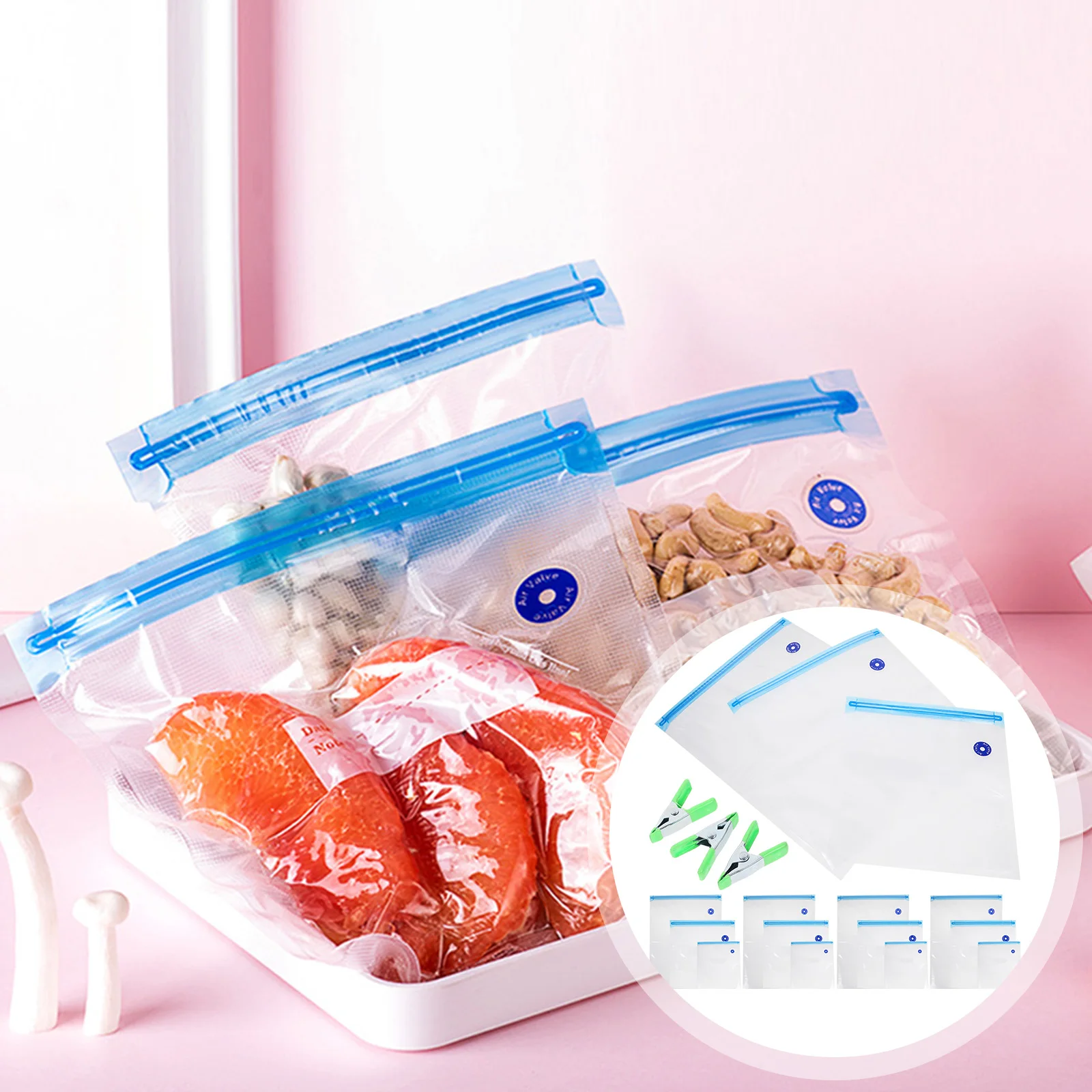 

Reusable Vacuum Sealing Bags For Food Storage Fresh Keeping With Clips Safe Material Reusable Vacuum Food Seal Bags For
