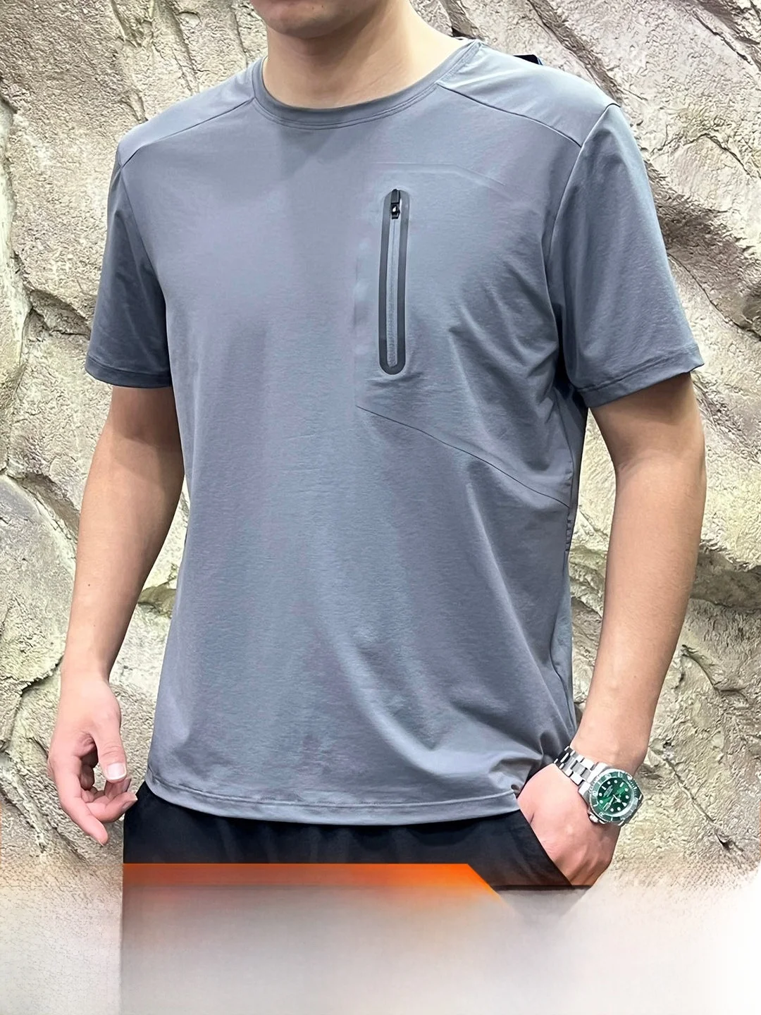 All-Match Lightweight Breathable Quick-Dry Smooth High-Elastic Spring Summer Men's Outdoor Sports Casual Glued Short Sleeve T...