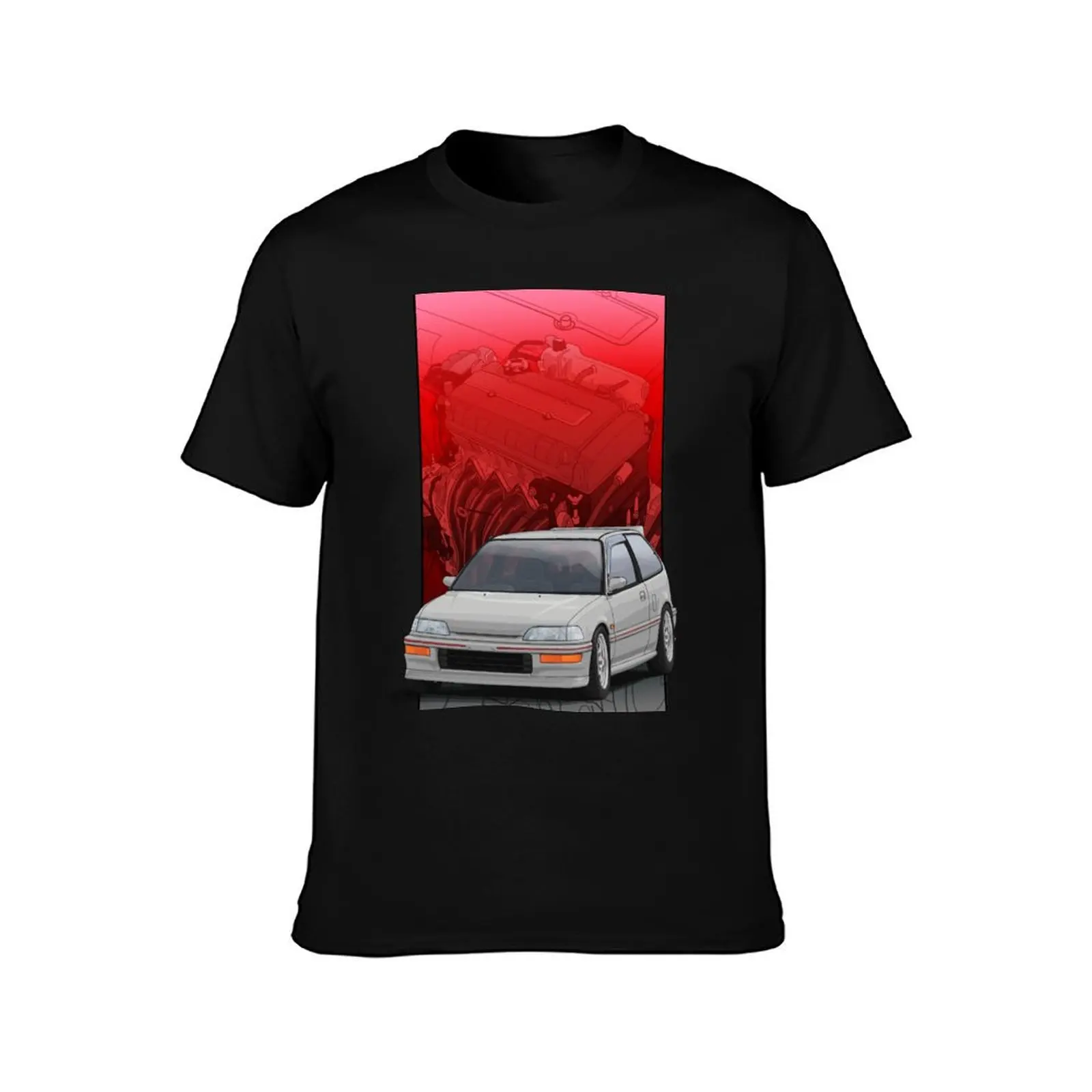 Civic EF hatch with a B16 backdrop T-Shirt Clothing vintage t shirts t shirt men