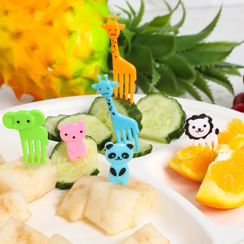 6/8/12pcs Fruit Fork Cartoon Mini Animal Cartoon Food Selection Children Snacks Cake Dessert Food Fruit Fork Party Decoration