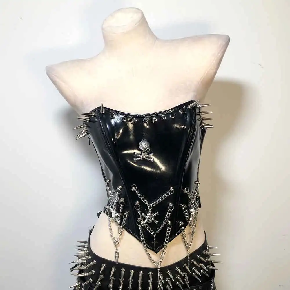 Goth Tops Y2K T-shirt Emo Clothing Summer Spiked with Spikes Punk Rock Clothes Festival Bra Grunge Gothic Tank Rave Outfits ALT