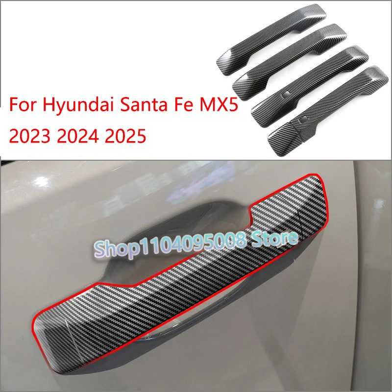 

For Hyundai Santa Fe MX5 2023 2024 2025 Carbon Fiber Car Exterior Door Handle Cover Trim Door Handle Bowl Overlay Cover
