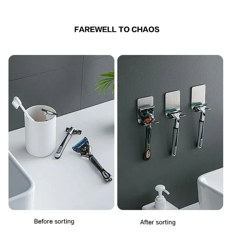 Metal Wall Hook with Adhesive Sticker Kitchen Bathroom Razor Holder Men Shaving Shaver Shelf Hooks for Hanging Clothes Cloths