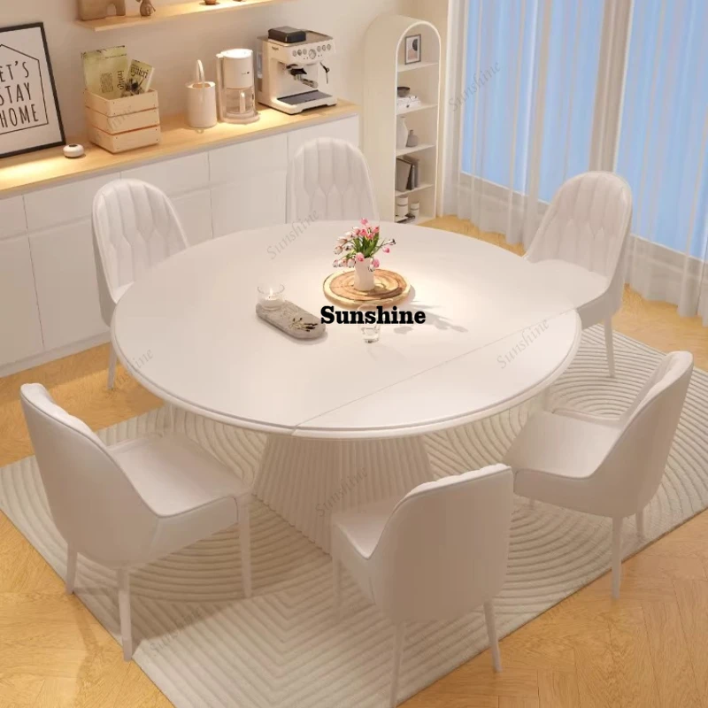 

Slate dining table household living room small apartment, household cream wind variable round table
