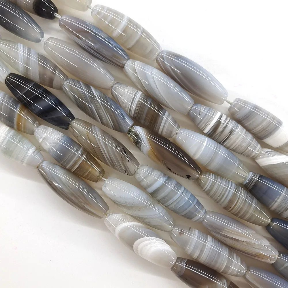 40x12mm Crystal Bead Natural Stone Gray Uruguayan Striped Agate Rectangle Cylinder Rice Shape Beads For DIY Jewelry Making Gifts