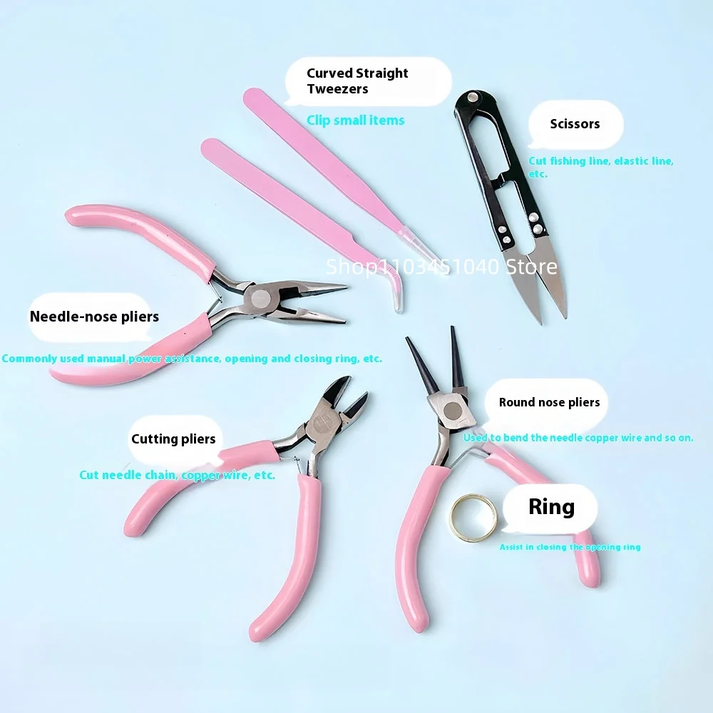 مجموعة مكونة من 7 قطع باللون الوردي للمبتدئين، مجموعة أدوات توتير الخرز المصنوعة يدويًا مع كماشة مدببة وكماشة مستديرة