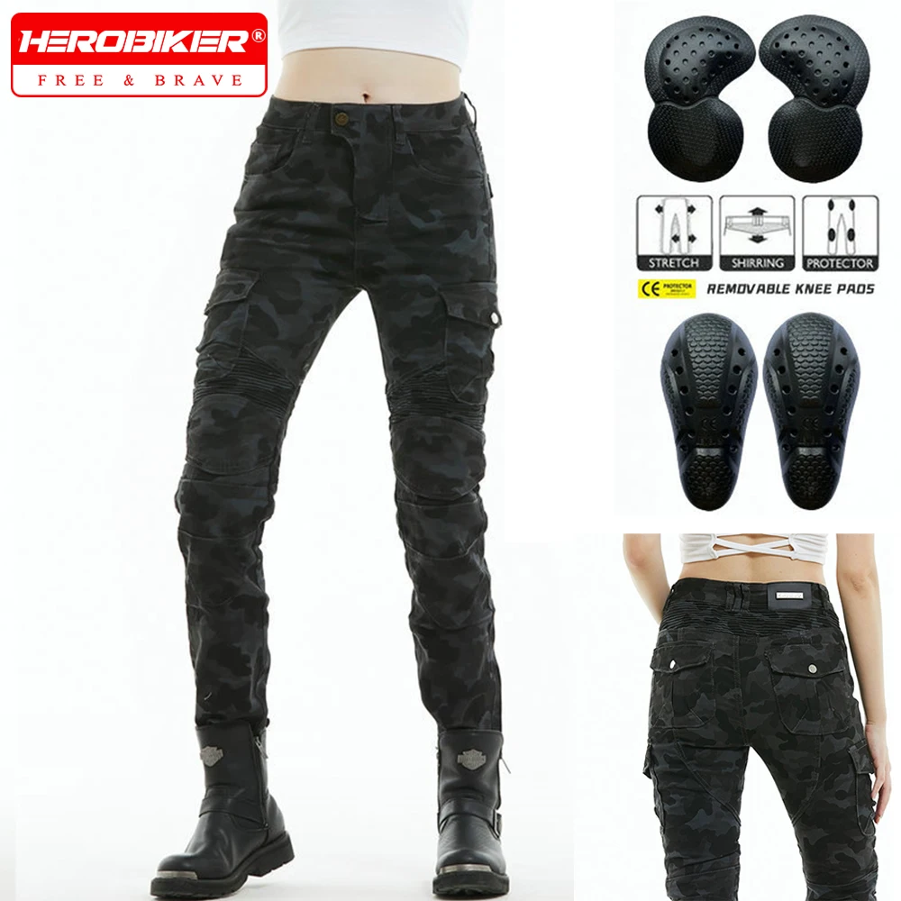 

Женские мотоциклетные брюки, эластичные брюки с защитой от падения, повседневные мотоциклетные многофункциональные синие камуфляжные брюки для спецодежды