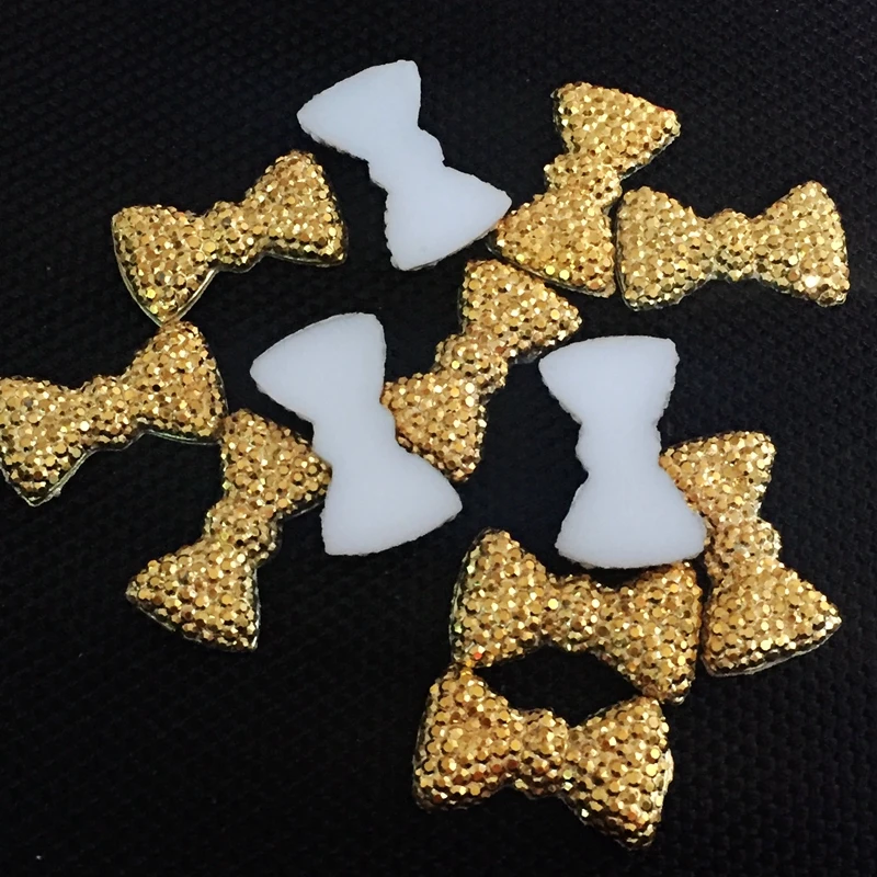 Hot 40 pieces gold silver bow resin flat back wedding scrapbook party decoration head jewelry accessories