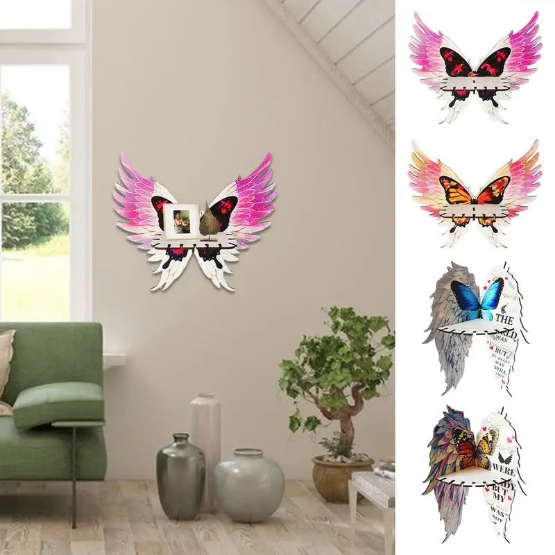 Wood Angel Wing Wall Decoration Crystal Display Holder Moon Phase Floating Shelf Boho Art Wall Hanging Home Room Decor Gifts