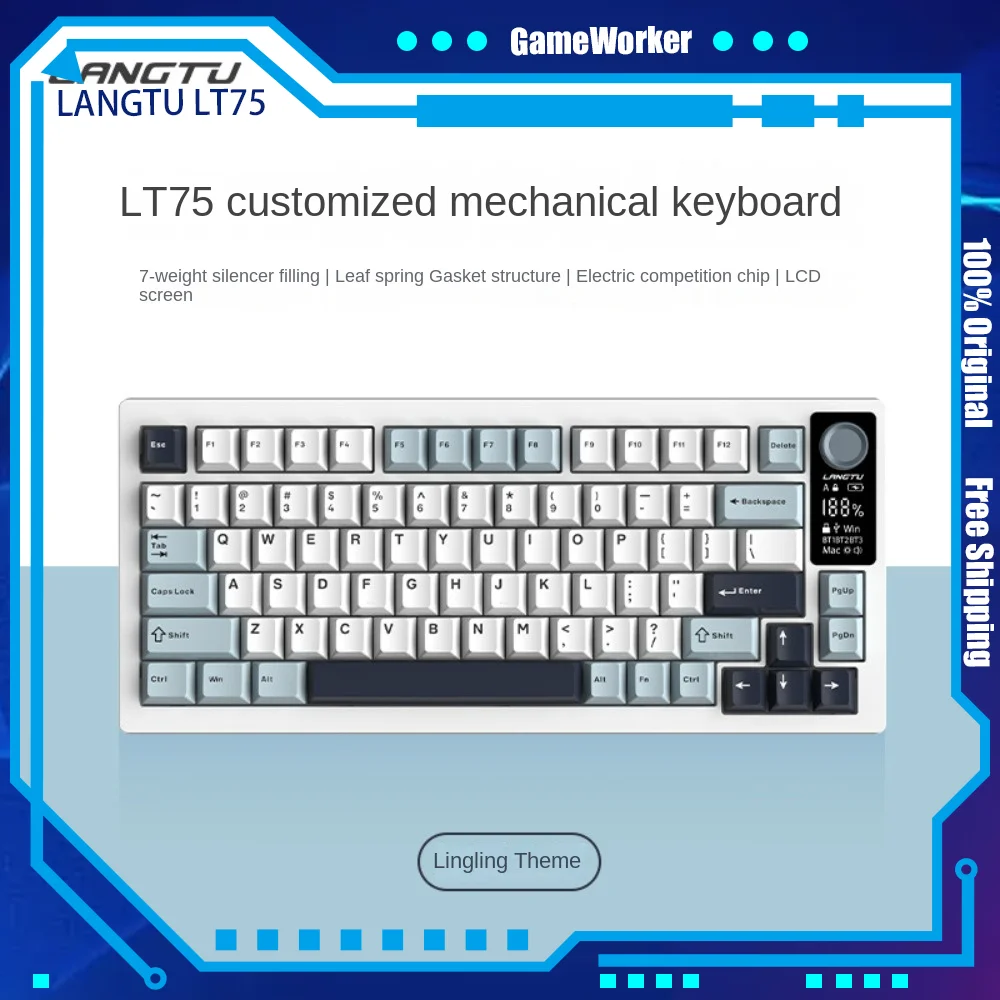 

LANGTU LT75 Customized Tri-Mode Wireless Bluetooth Mechanical Keyboard Gaming 75% Layout Hot Plug Dial Gasket Structure Office