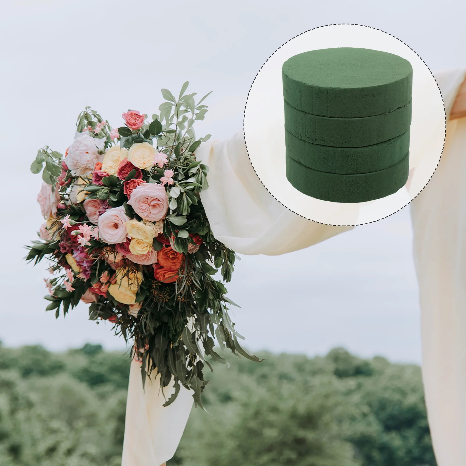 

4Pcs Round Floral Foam Blocks Green Flower Mud for Flower Arranging Wedding Party Moisture Retention Craft Base Tools