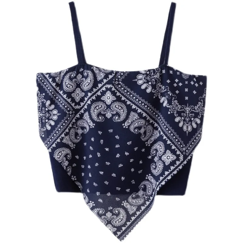 

Summer Sling Vest Square Collar Sleeveless Retro Printing Camisole Slim Fit Tank Top Women Cami