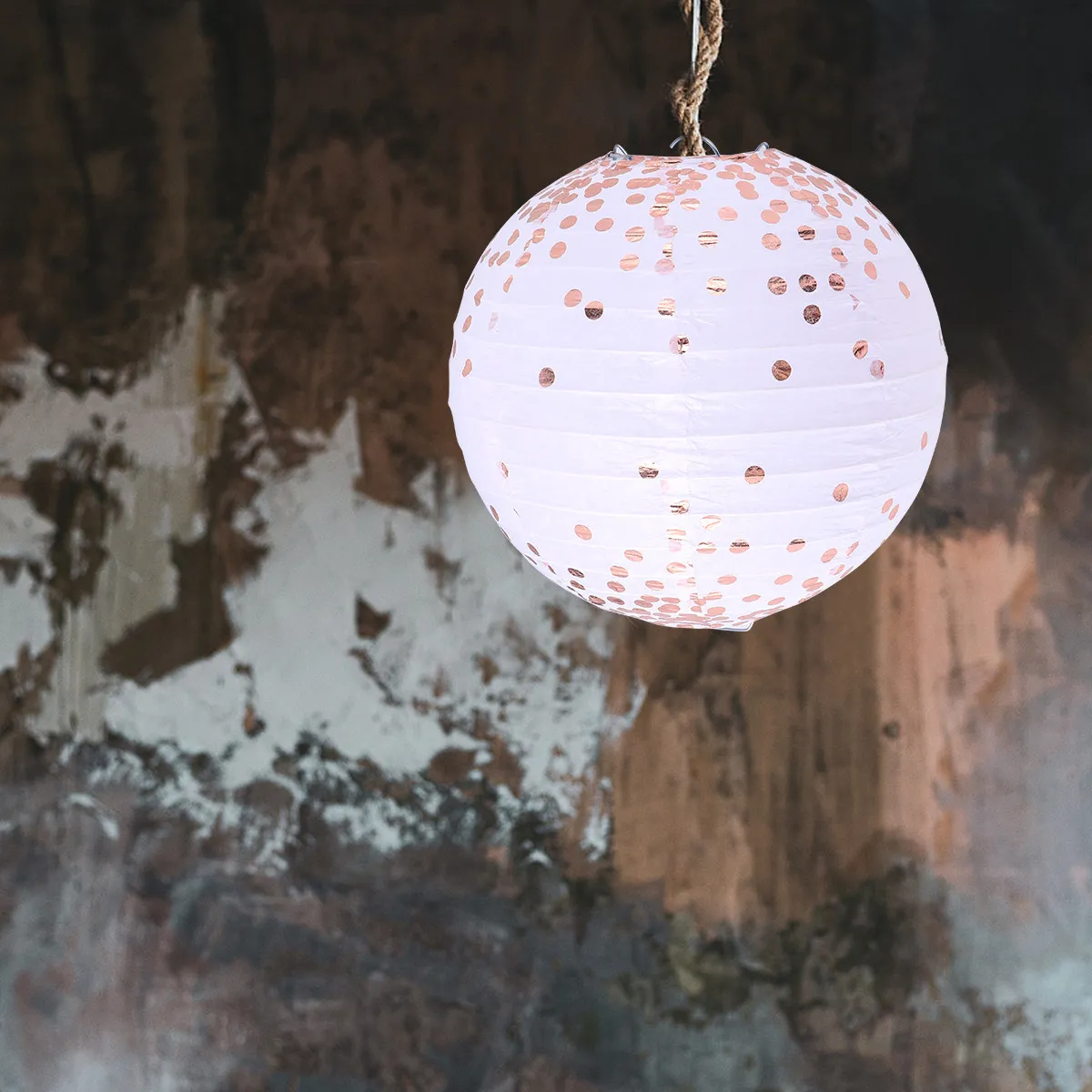 

3pcs Paper Lanterns 8 Inches Rose Gold Dots Pattern Foldable Round Lantern For Wedding Party Outdoor Garden Decor