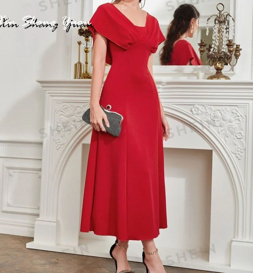 Вечернее платье по индивидуальному заказу. Изысканный трикотаж с открытыми плечами. Платья для выпускного вечера без рукавов. Элегантные вечерние платья трапециевидной формы длиной до чая.