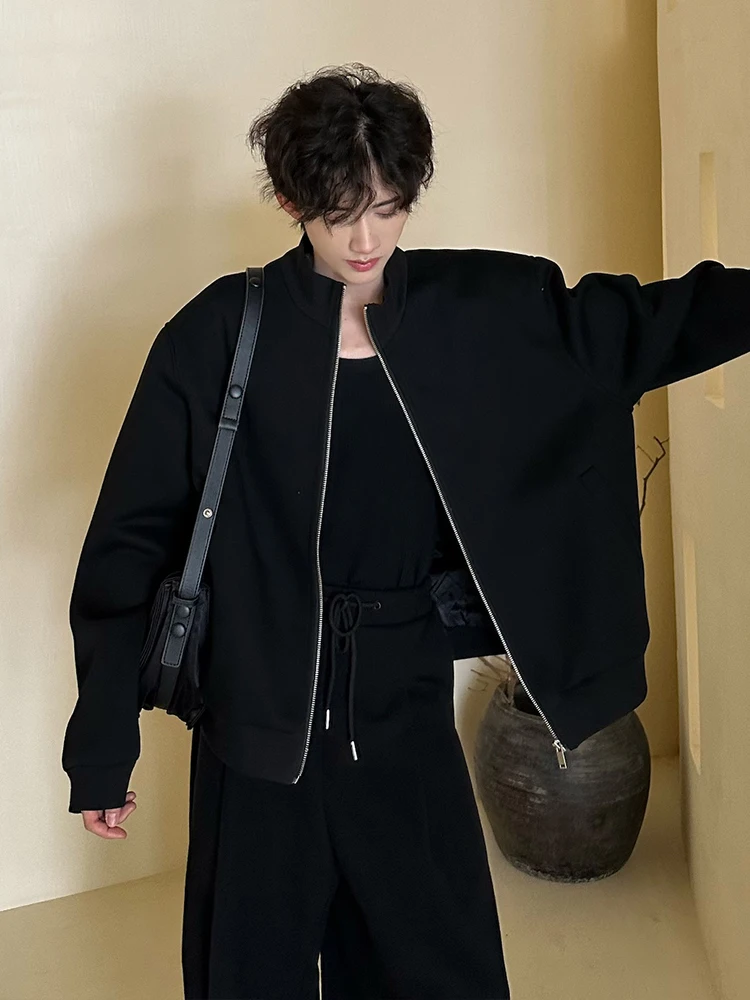 

Black Shoulder Pad Jacket Short Style for Men Spring Autumn Trendy Hairdresser Brand Youthful Loose Fit Pure Color Jacket
