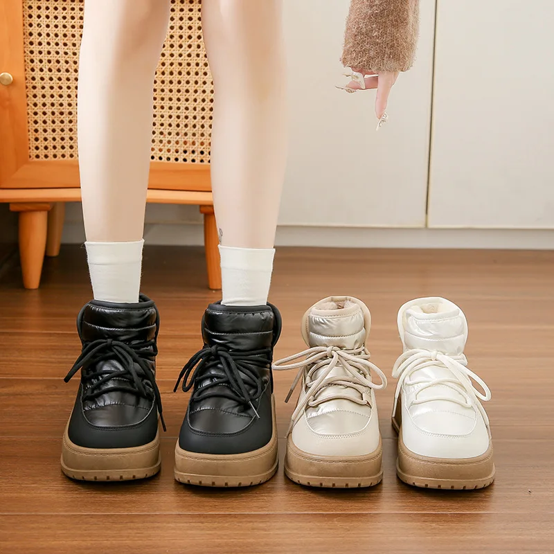 Fleece-lined High-top Boots for Women Winter Collection, Niche Design Student-inspired  Warm and Comfortable Casual Cotton Shoes