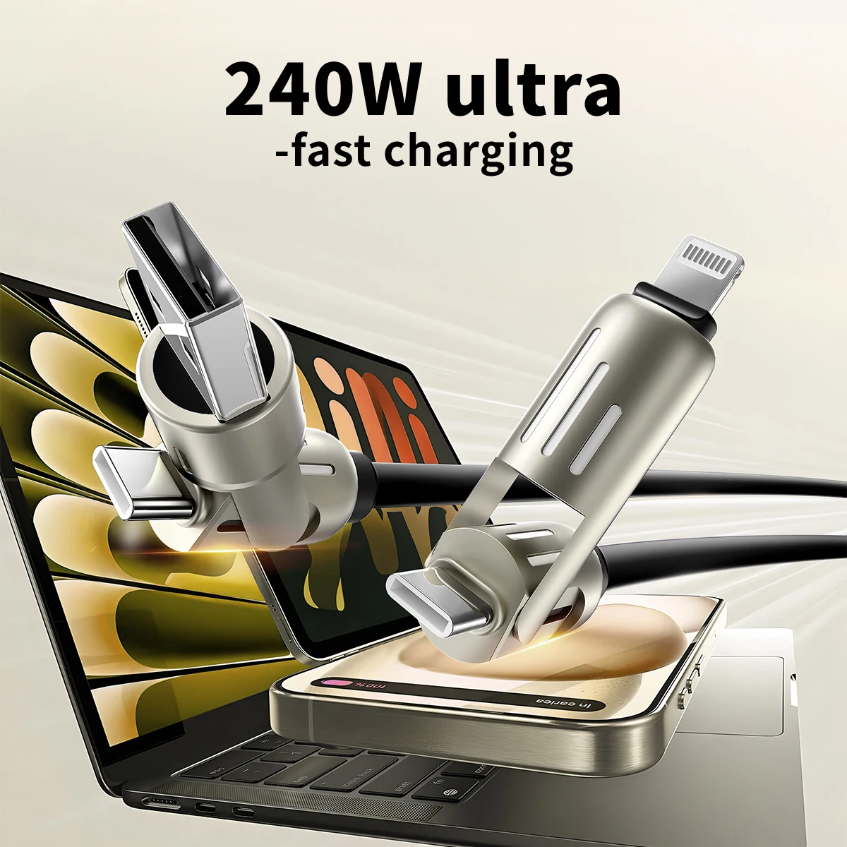 كابل بيانات من النوع C، غلاف دائري احترافي، كابل USB C إلى USB C، أضواء تنفس ملونة فعالة لأجهزة الكمبيوتر المحمولة لأجهزة الكمبيوتر المحمولة