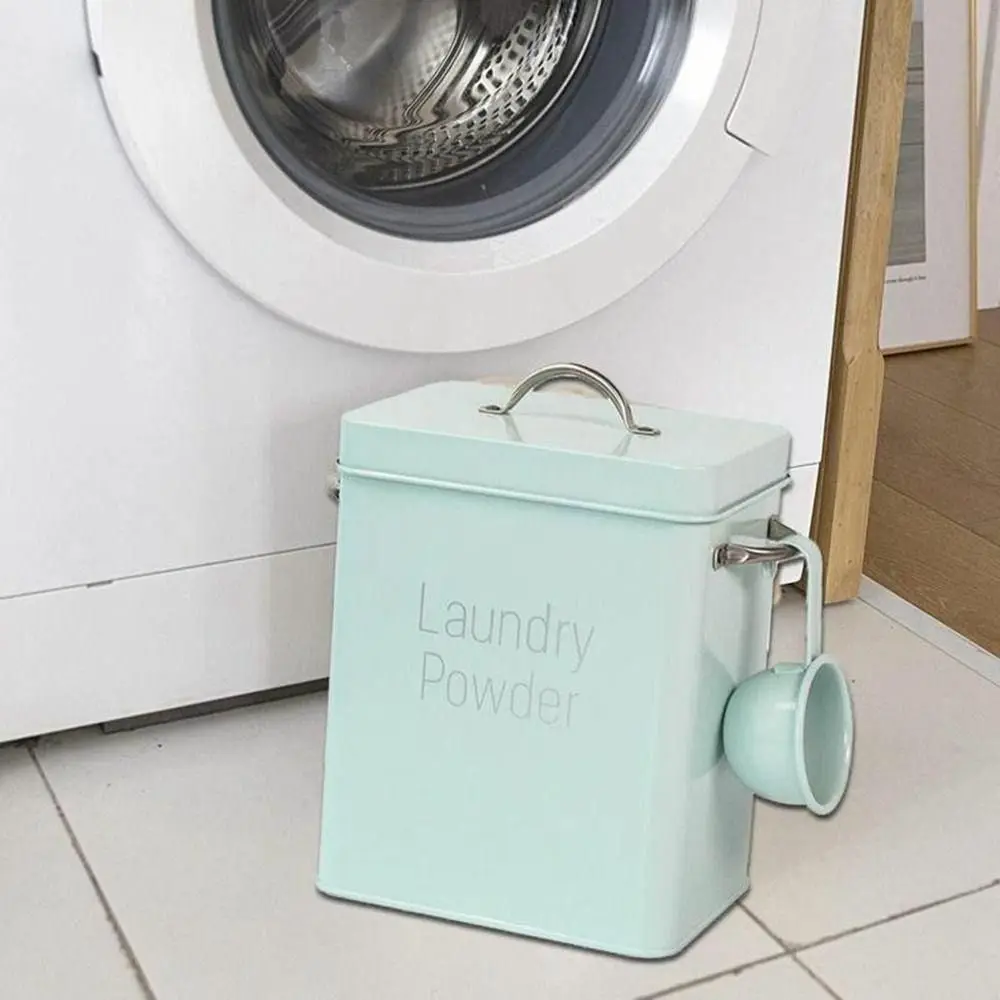 Tin Box Covered Food Grain Rice Storage Anti-rust with Spoon Washing Powder Box Washing Dispenser Sealed Box Laundry Container