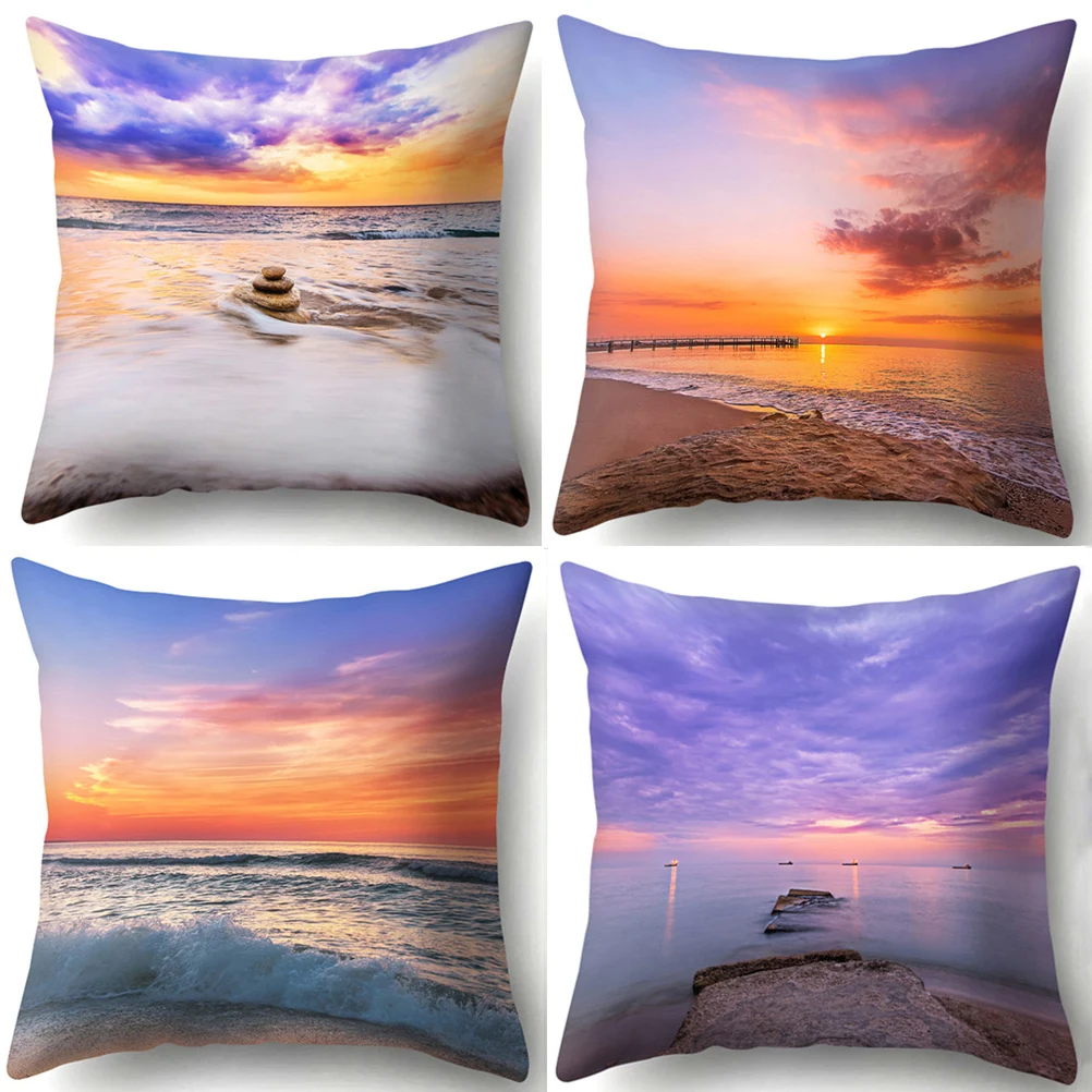 

Beach Scenery Series Pillow Gift Home Office Decoration Pillow Bedroom Sofa Car Cushion Cover 45x45cm