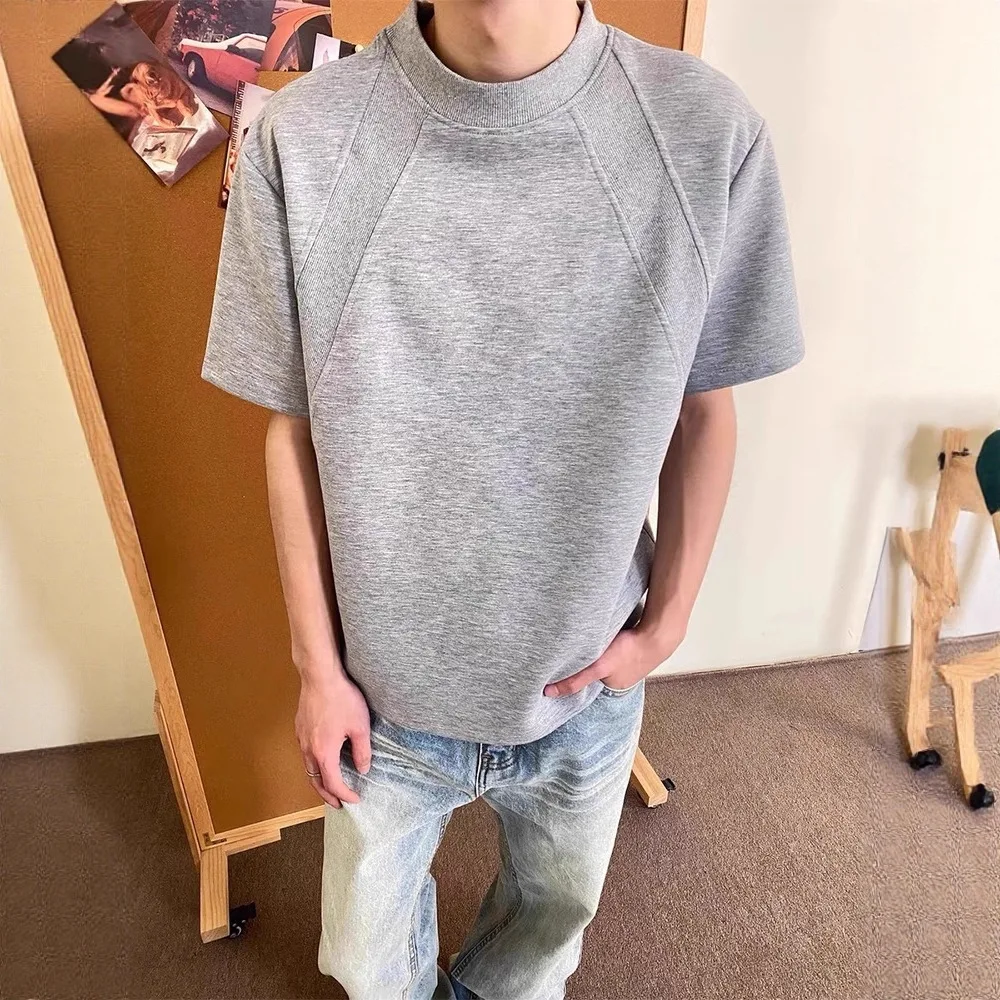Summer Space Cotton Air Layer Short Sleeve T-Shirt Men's Clean Fit Heavyweight American Casual Top
