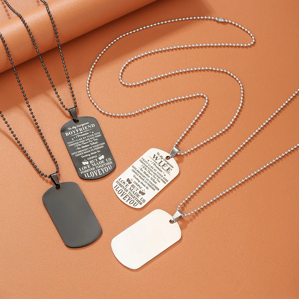 Personalized Name Image Military Pendant Necklace Stainless Steel Personalized Blessing Words Nameplate Tag Necklace Father Gift