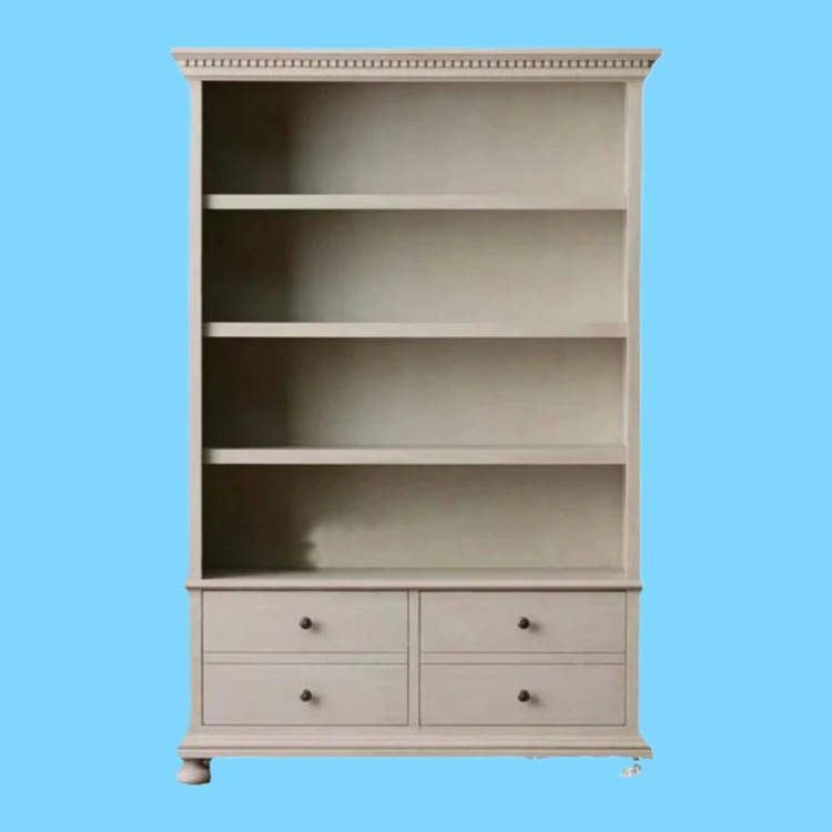 

American rural solid wood oak bookcase floor-to-ceiling bookcase modern simple ivory white four-pump storage bookcase