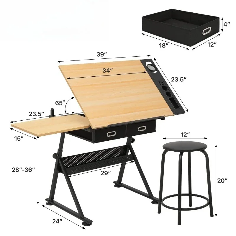 

Authenticity guarantee.Study Room Artist Desk Table & Stool Set with Storage, Versatile Art Desk and Craft Center.HOME