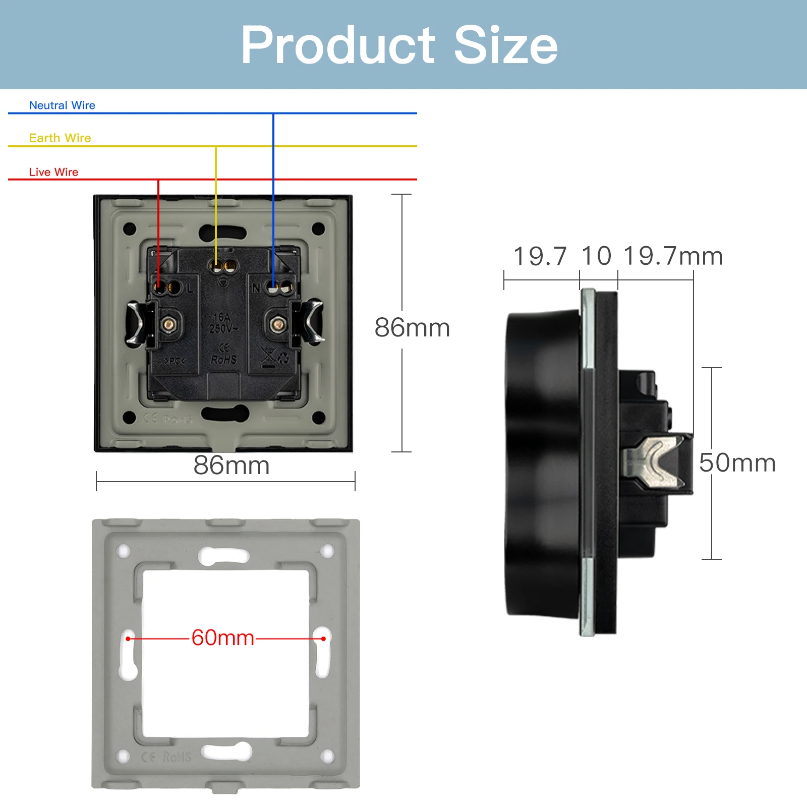 BSEED EU Standard Double Sockets Europe Dual Power Outlets 110-250V Glass Panel White Black Electrical Plug Home Inprovement