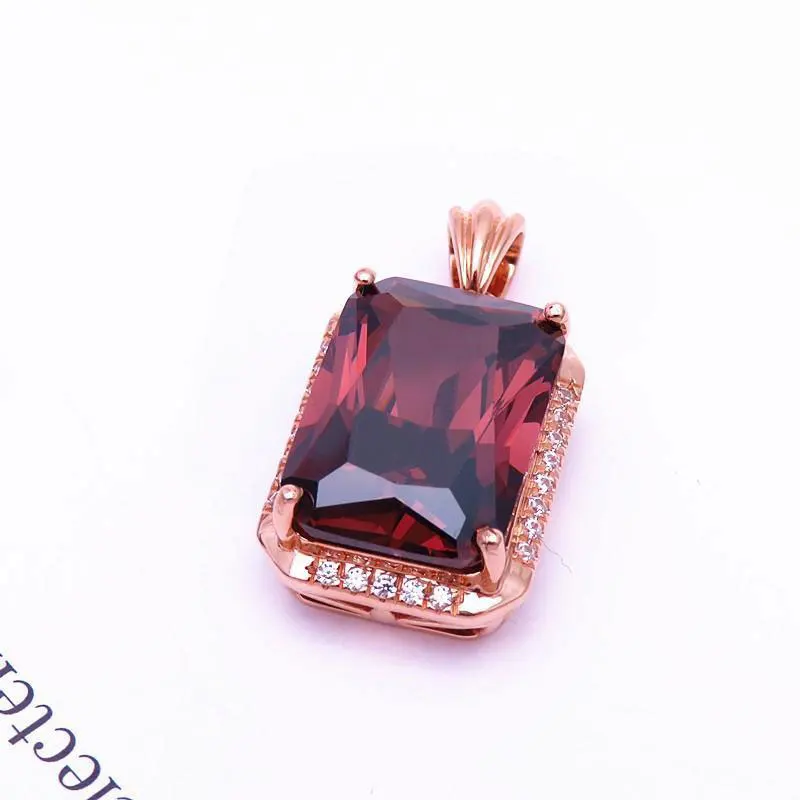 585 purple gold plated 14K rose gold inlaid square luxury Rubies crystal pendant necklaces for women wedding dinner jewelry