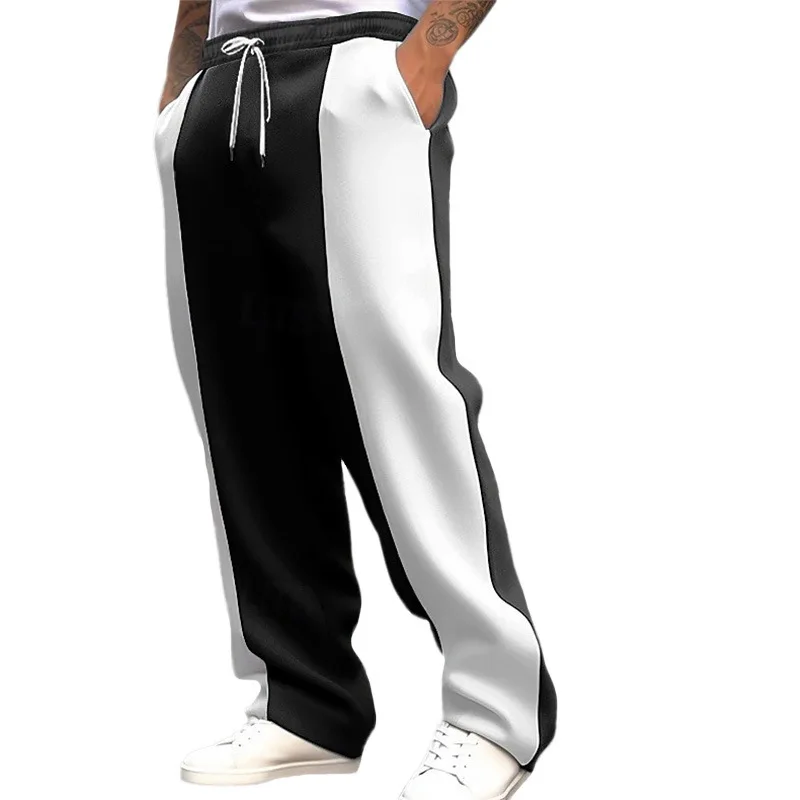 

2025 spring autumn Men's Solid Color Casual pants Sport Loose Drawstring Jogging Pants Quick-Dry splicing straight pants