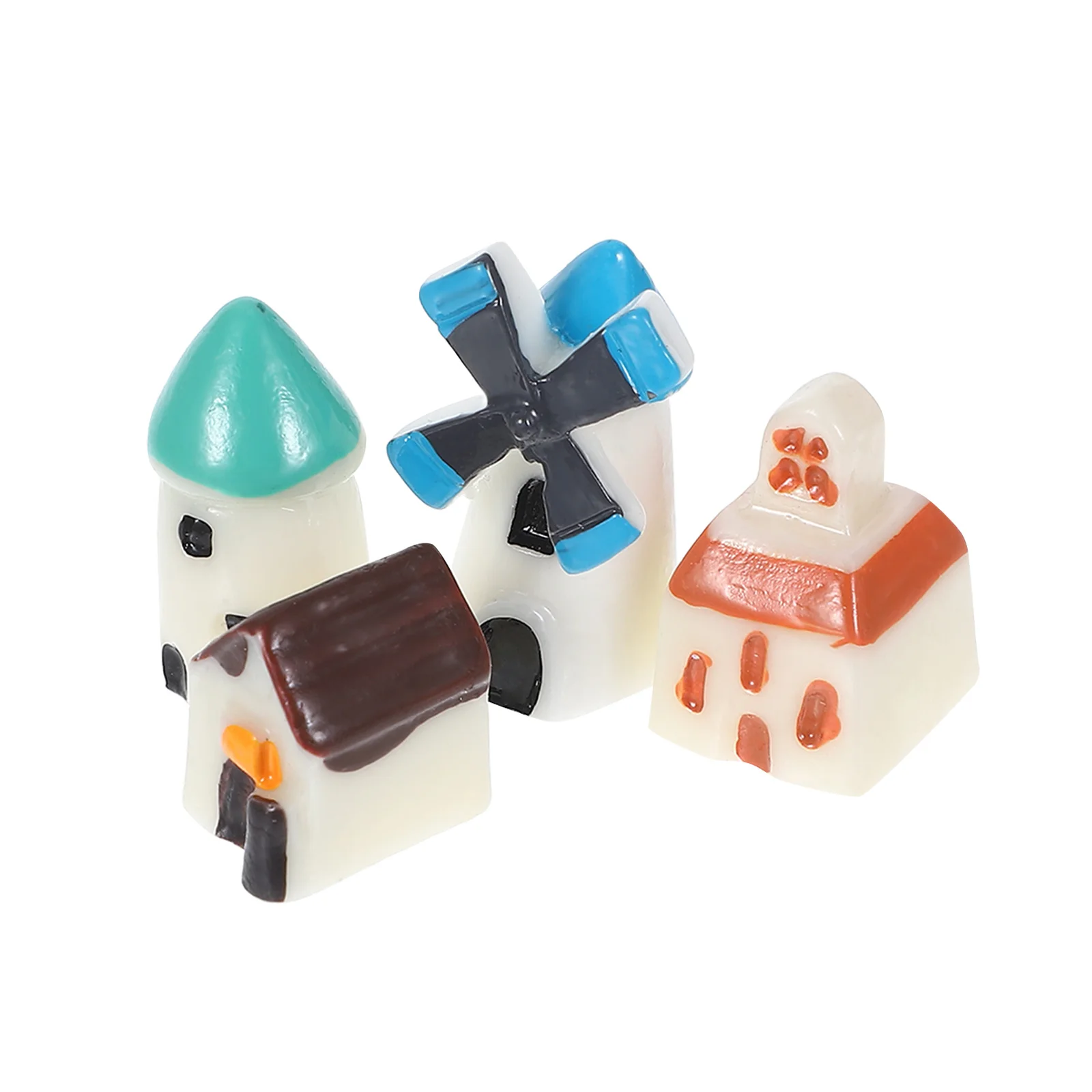 4 قطعة مجموعة زخرفة المناظر الطبيعية الصغيرة لطيف الراتنج طاحونة المنازل DIY بها بنفسك حديقة ديكور بونساي اكسسوارات المشهد الصغير الجنية حديقة #4