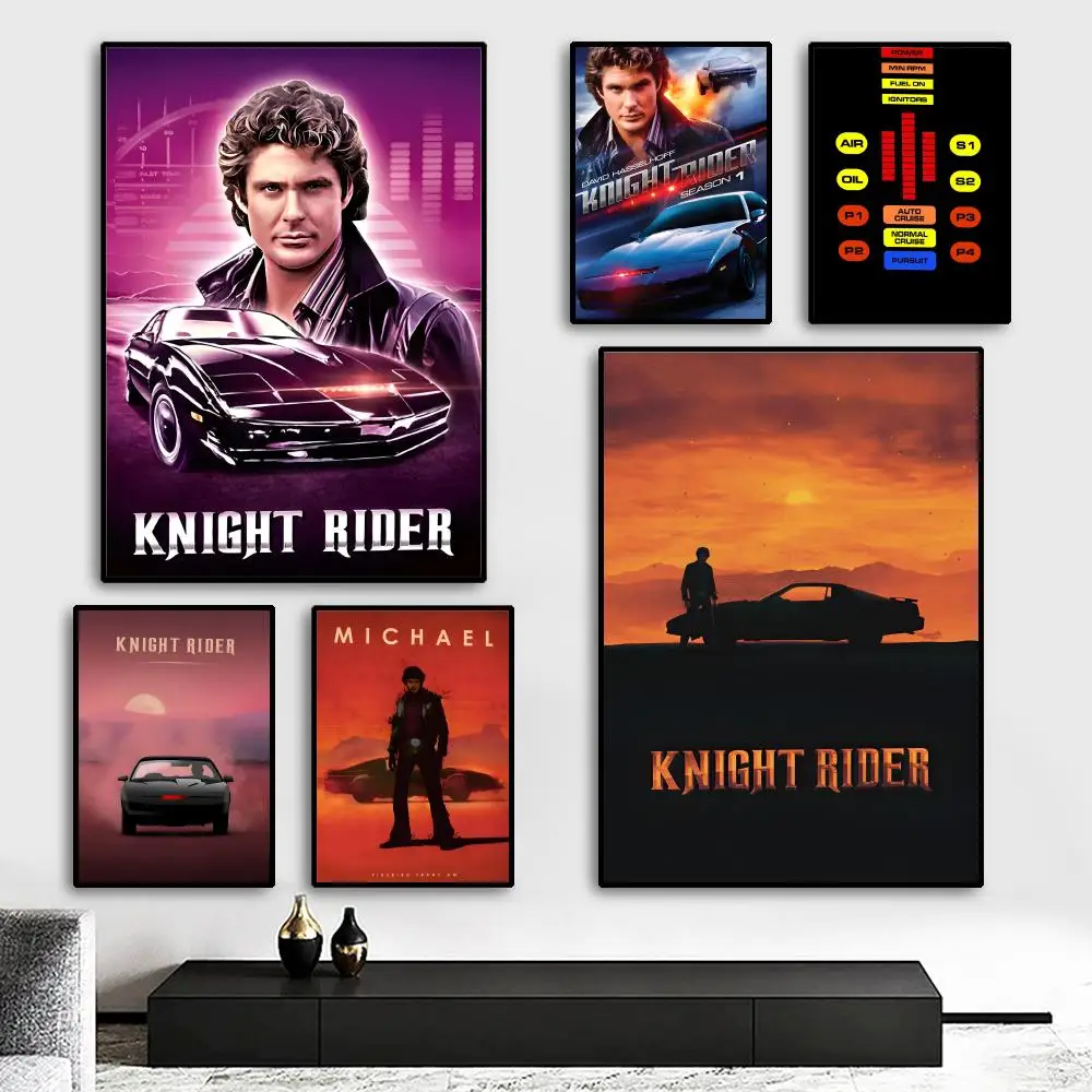 Knight Rider TV-Serien-Poster, HD-Kunstposter, selbstklebende Wanddekoration, wasserfest, für Zuhause, Wohnzimmer, Schlafzimmer, Bar, ästhetische Dekoration