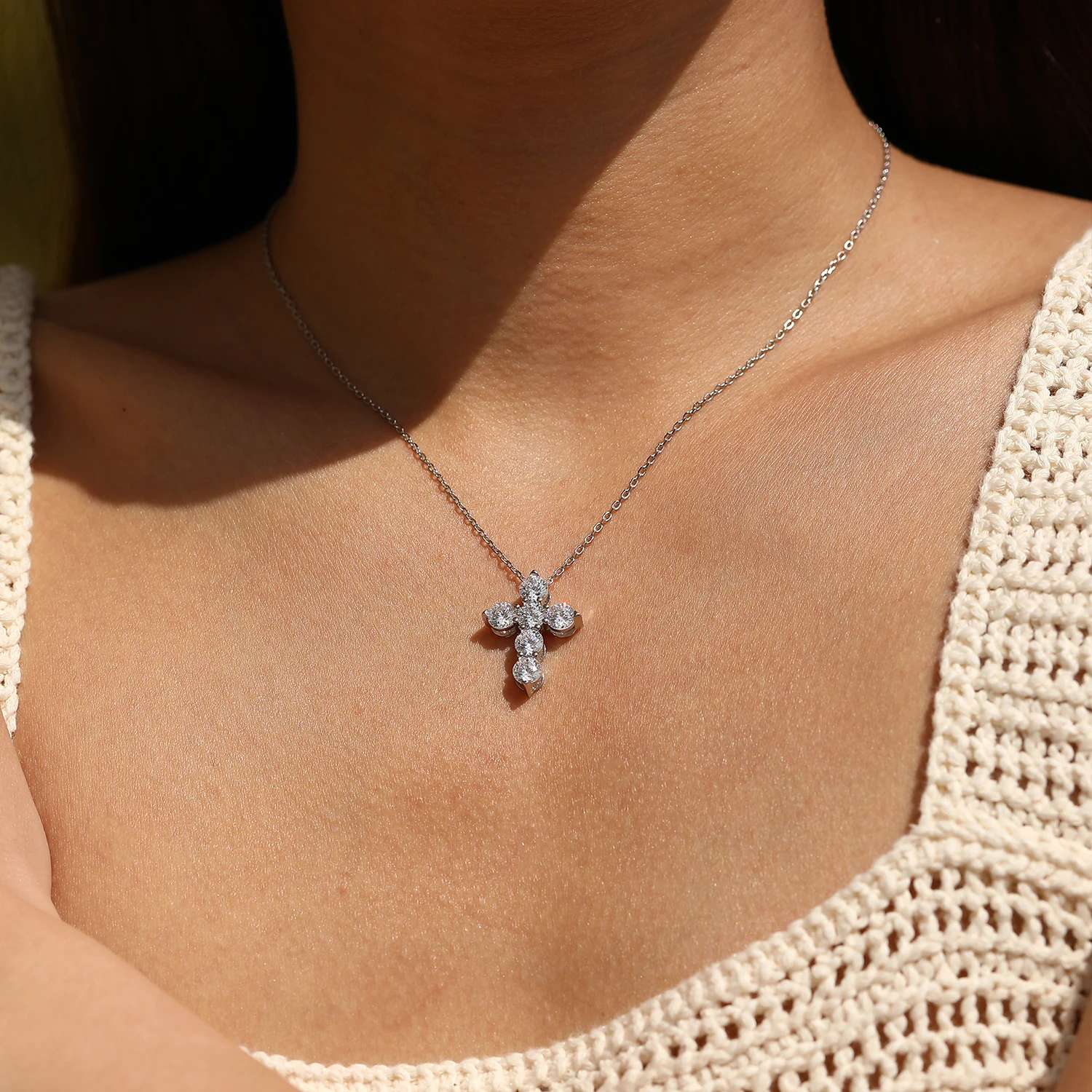 MODIAN 3CT Moissanite Link Chain Necklace 925 Sterling Sliver Exquisite Cross Pendant Necklace For Women Fine Jewelry