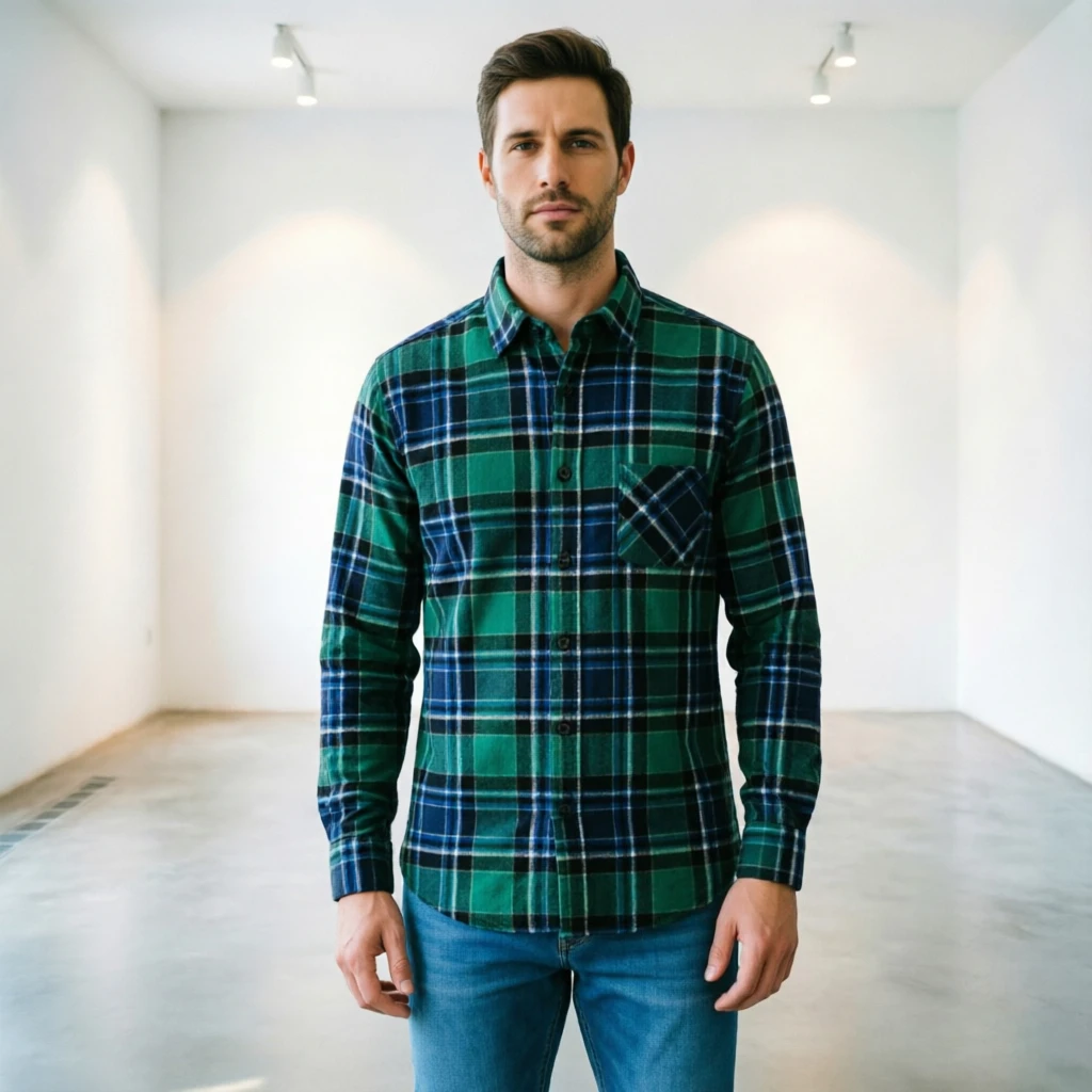New in shirt Plus size 14XL 100%cotton brushed vintage  long sleeve shirts for men plaid casual single pocket elegant clothes