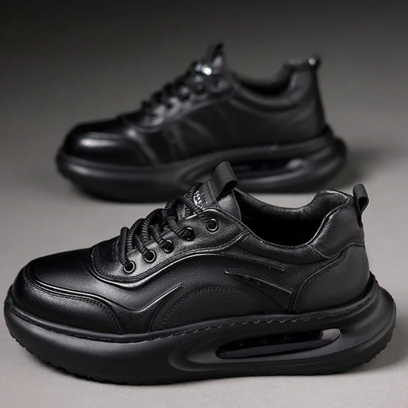 Fashion Luxury Genuine Leather Sneakers for Men Spring Autumn Soft-soled Men\'s Platform Shoes Designer Increase Sport Shoes Male