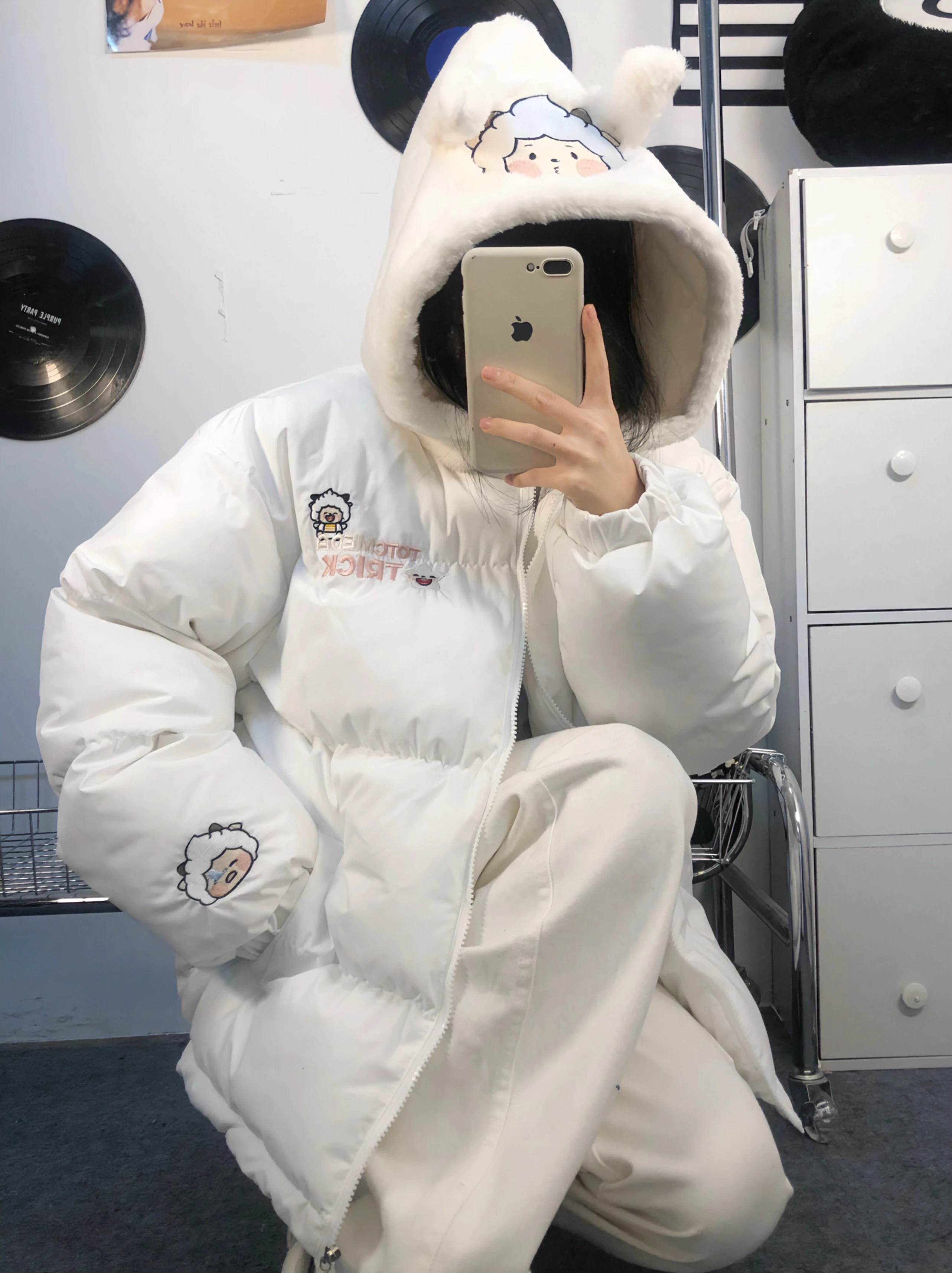 الشتاء سينامورول المرأة مقنعين أسفل سترة الكرتون الملابس القطنية أنيمي التطريز رشاقته معطف دافئ لطيف الترفيه معطف فضفاض #6