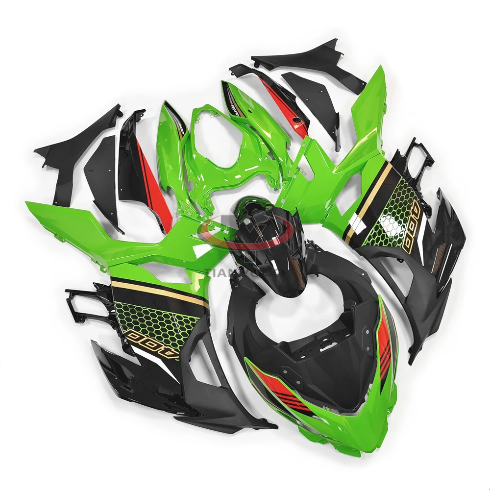 Fit Ninja 400 Full Fairing Kit Bodywork Cowling Green Mesh 2020 Year Printmaking For Ninja400 2018-2019-2021-2022-2023