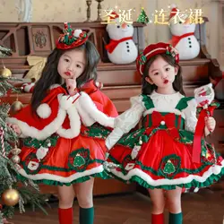 Autunno inverno ragazze Pricess Cartoon Toddler Cute Baby Ball Gown Lolita Sundress + Base Shirt 2pcs mantello Suit Christmas Party Cloth