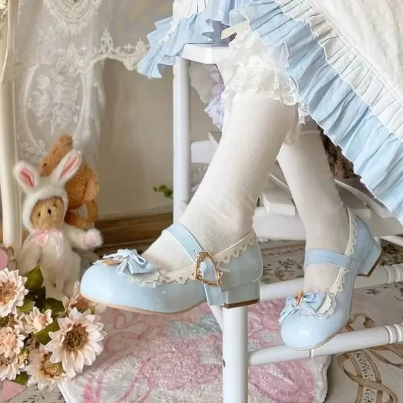 Japanse Kawaii Lolita Mary Janes Schoenen Vrouwen Strik-Knoop Vintage Sweet Pumps Schoenen Dames Elegante Mode Gesp Bandjes 2024