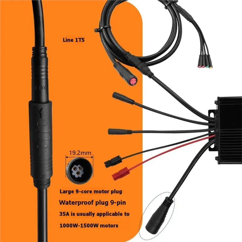 ABCA-KT-35A 36V 48V 1500W Sine Wave Brushless Motor Controller+ 1-To-5 Connector Cable Mountain Bike