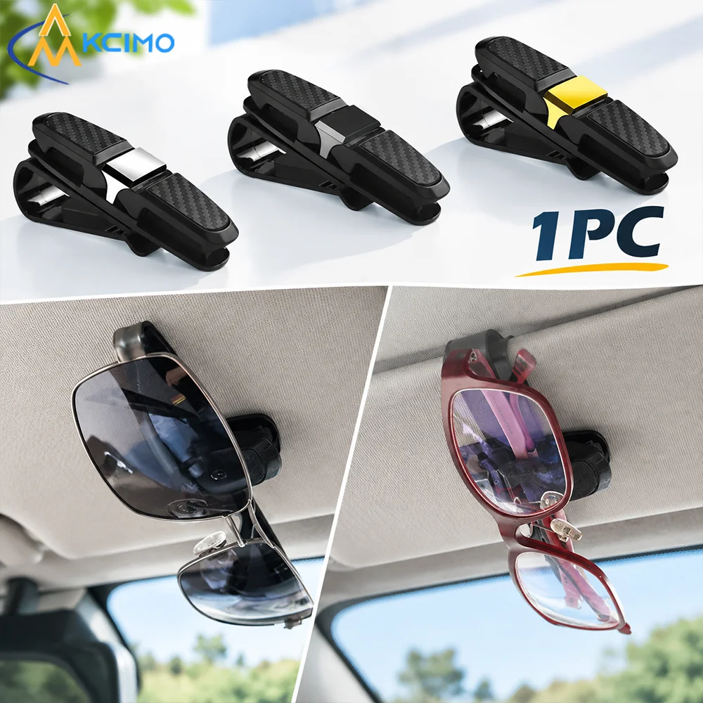 1Pc Carbon Fiber Texture Car Sun Visor Glasses Holder, 2-in-1 Eyewear & Card Clip, Portable Auto Interior Storage Rack