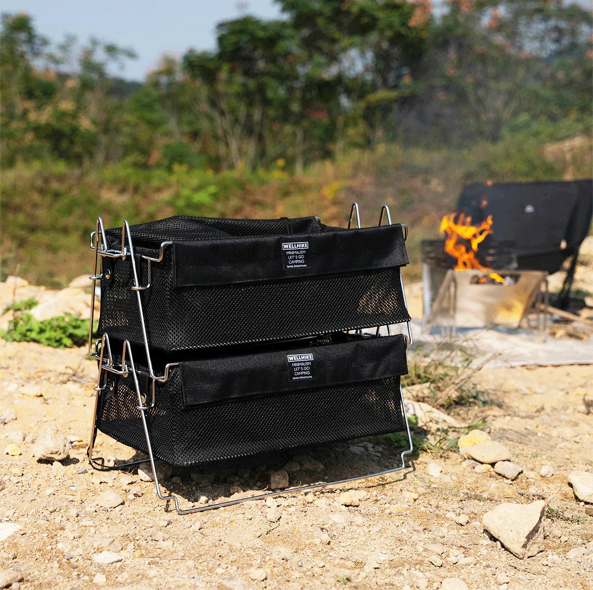 

Outdoor Camping Storage Basket Tactical Wind Stainless Steel Removable Portable Open Box Variety Folding Bag Shelf
